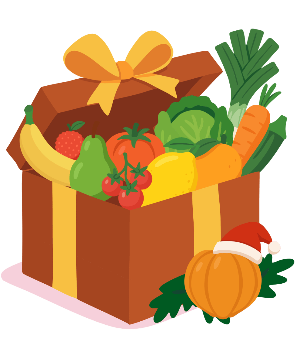 A gift box overflowing with fresh fruit and vegetables
